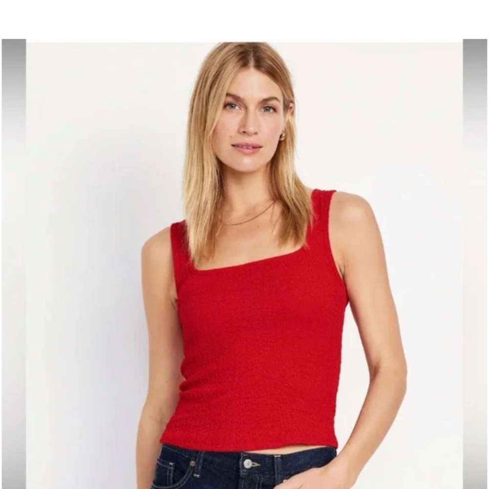 Old Navy Textured Red Square Neck Tank Top